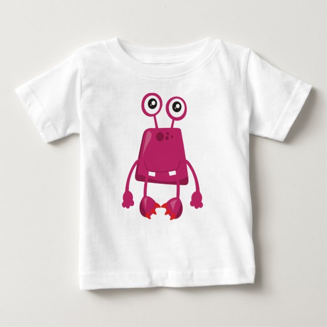 Camiseta Monstro Bonito, Monstro Rosa, Monstro Engraçado, B (Frente)