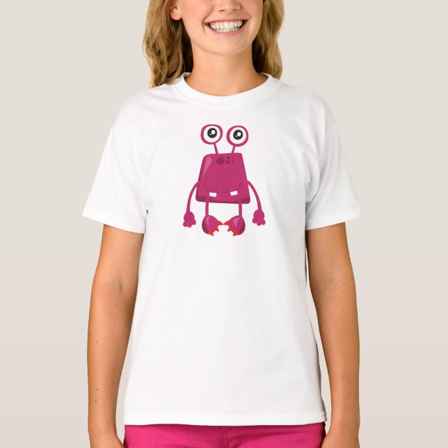 Camiseta Monstro Bonito, Monstro Rosa, Monstro Engraçado, B (Frente)