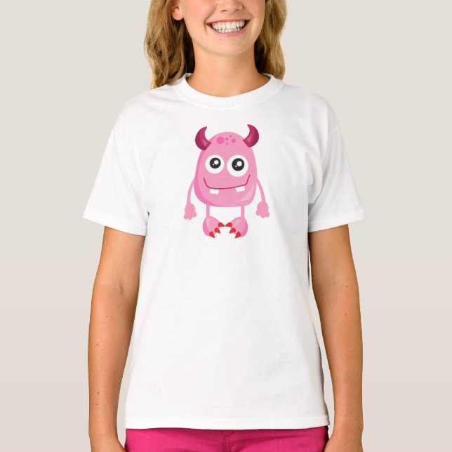 Camiseta Monstro Bonito, Monstro Rosa, Monstro Engraçado, C (Frente)