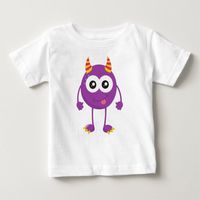Camiseta Monstro Bonito, Monstro Roxo, Monstro Engraçado, C (Frente)
