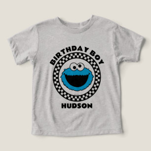 Camiseta Monstro Come Biscoitos Xadrez Menino de Aniversári