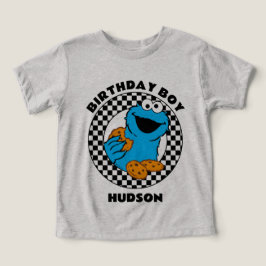 Camiseta Monstro Come Biscoitos Xadrez Menino de Aniversári
