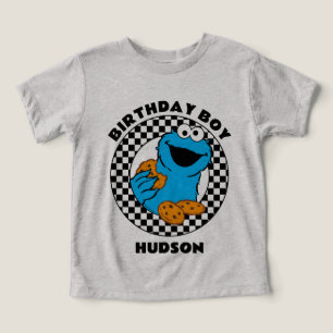 Camiseta Monstro Come Biscoitos Xadrez Menino de Aniversári