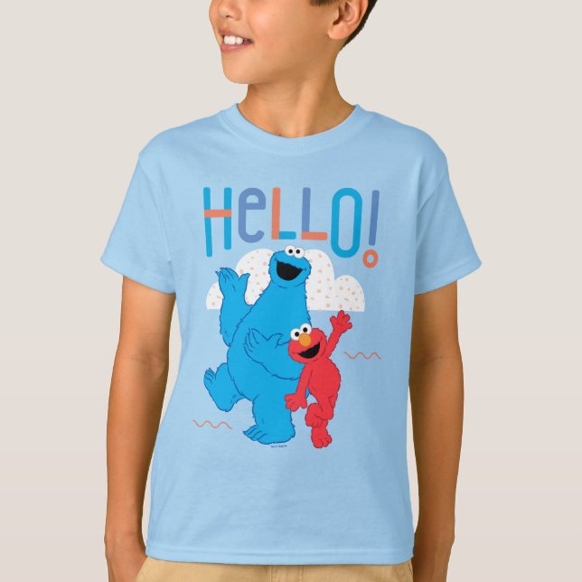 Camiseta Monstro Come Cookies & Elmo Olá! (Frente)