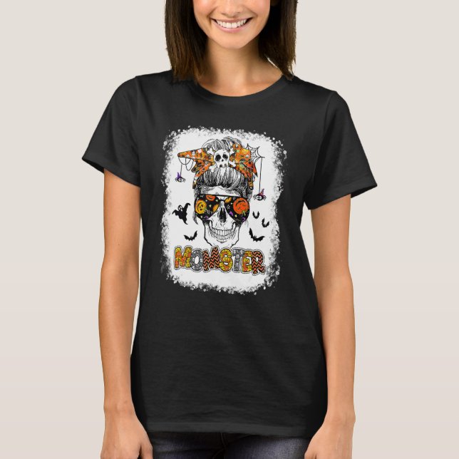 Camiseta Monstro da Mãe Halloween Monstro Coque Desarrumado (Frente)