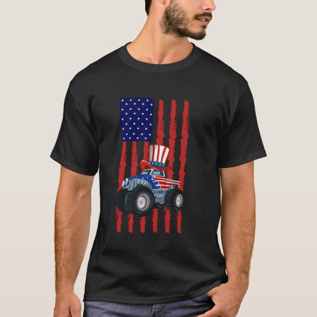 Camiseta Monstro de 4 de Julho Caminhão de Monstro de Fogue (Frente)