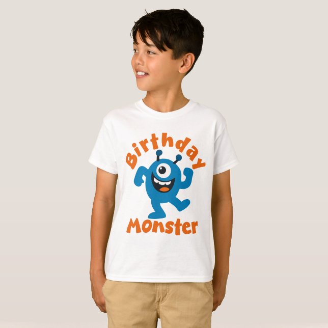 Camiseta Monstro de Aniversário Azul (Frente Completa)