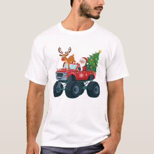 Camiseta Monstro de Caminhão Papai Noel Rena de Natal Árvor