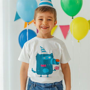 Camiseta Monstro de Cartoons Azuis com Chapéu do Partido