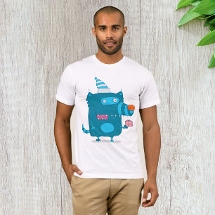 Camiseta Monstro de Desenho Animado Azul Divertido com Chap