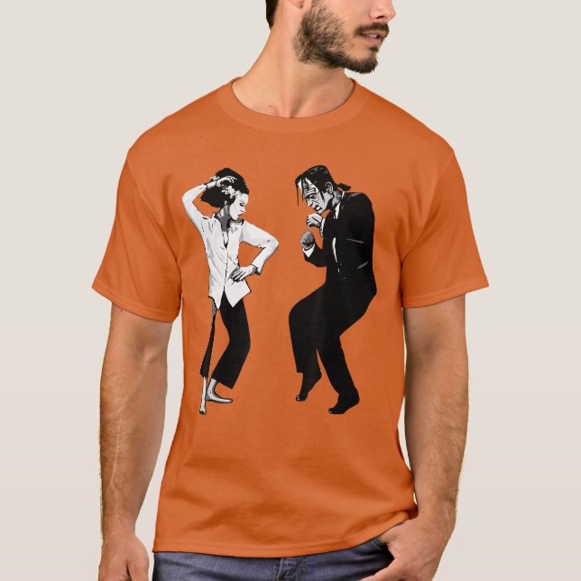 Camiseta Monstro de Frankenstein Engraçado Retro e Noiva Da (Frente)