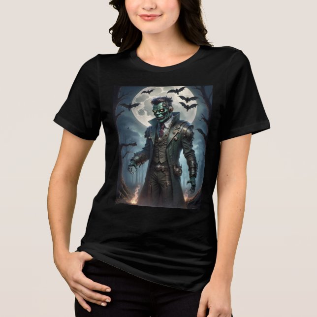 Camiseta Monstro de Frankenstein Steampunk do Halloween (Frente)