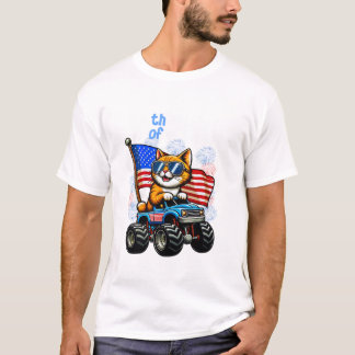 Camiseta Monstro de Gato Montado de 4 de Julho
