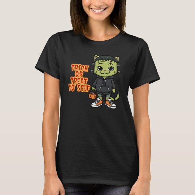 Camiseta Monstro de Gatos Bonito Frankenstein - Kawaii Spoo (Frente)