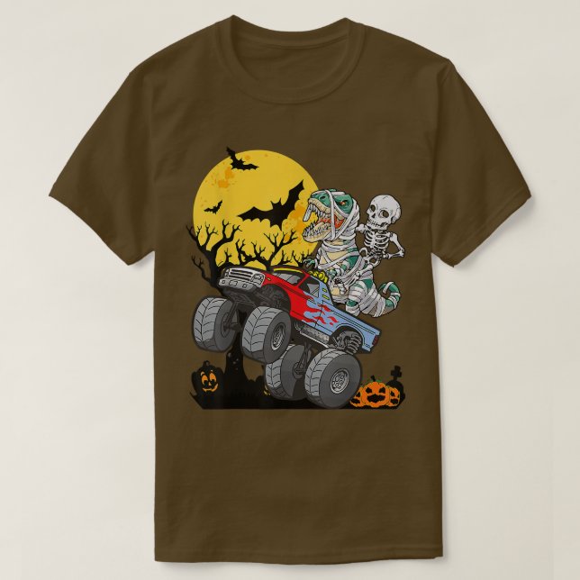 Camiseta Monstro de Halloween Monster Pumpkin Mummy Dinosau (Frente do Design)