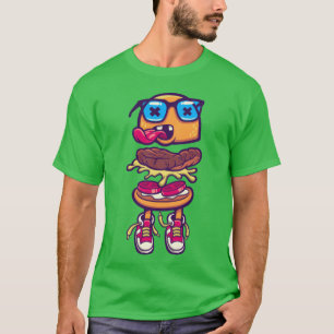 Camiseta monstro de hambúrguer tênis linguagem comida amigo