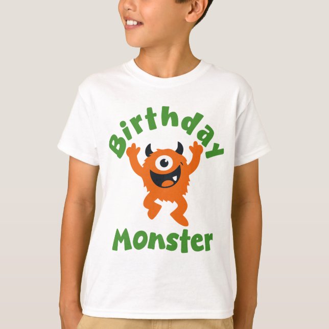 Camiseta Monstro de Laranja da Festa de Aniversário (Frente)