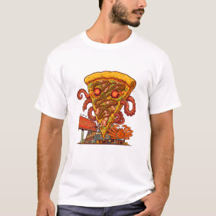 Camiseta Monstro de Pizza de Polvo Cidade Japonesa Arte