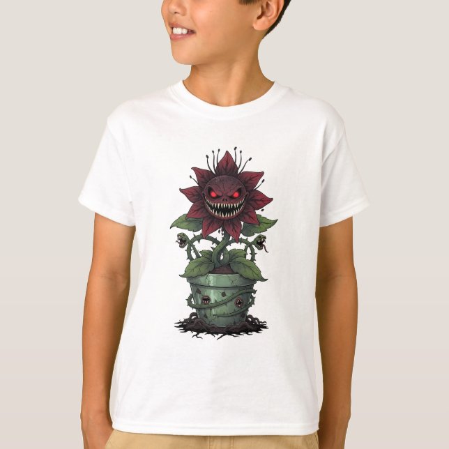 Camiseta Monstro de Planta Carnívora Assustador para Crianç (Frente)