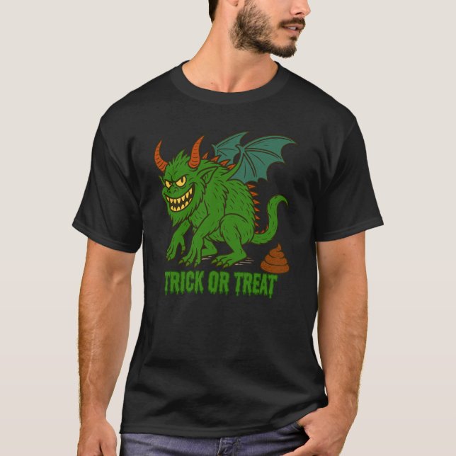 Camiseta Monstro de Pooping de Trick ou Tratar (Frente)