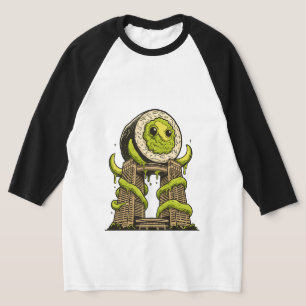 Camiseta Monstro de Sushi Engraçado Design de Ataque Urbano
