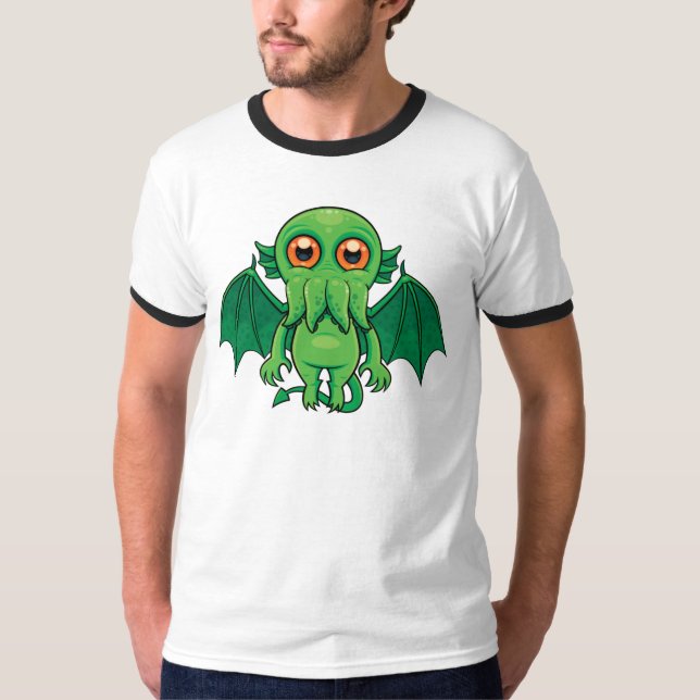 Camiseta Monstro do Cthulhu Verde Bonito (Frente)
