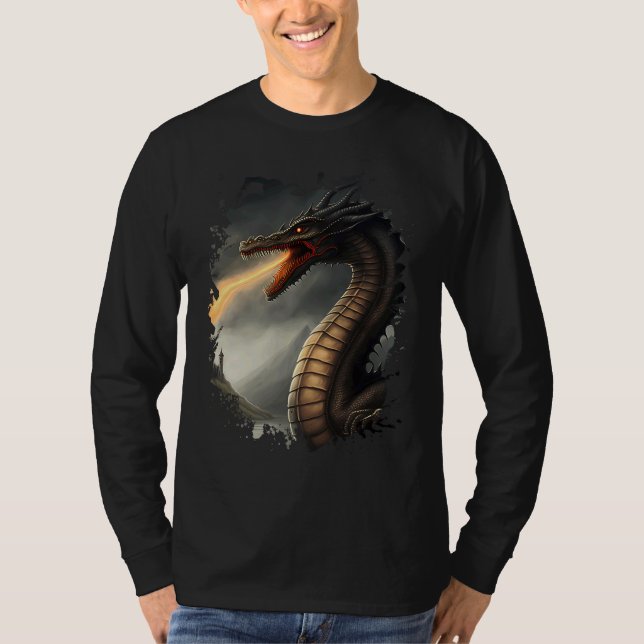 Camiseta Monstro do Lago Ness o Dragão que Solta Fogo (Frente)