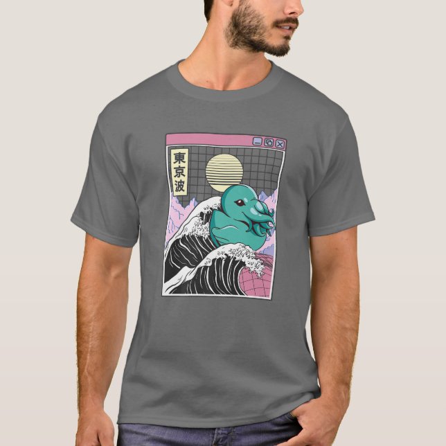 Camiseta Monstro do Mar Duque Kanagawa Wave Anime Kawaii (Frente)