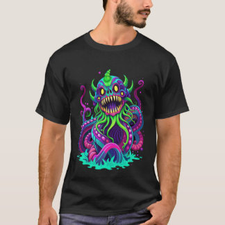 Camiseta Monstro do Mar Majestoso nas Ondas Turquesa