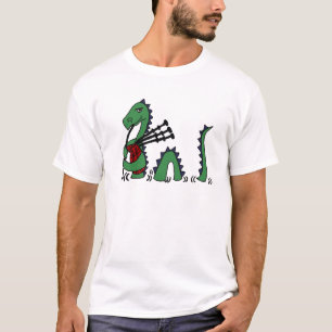 Camiseta Monstro engraçado de Loch Ness que joga Bagpipes