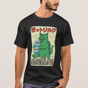 Camiseta Monstro Japonês Retro Amante de Gato Kaiju Slushy