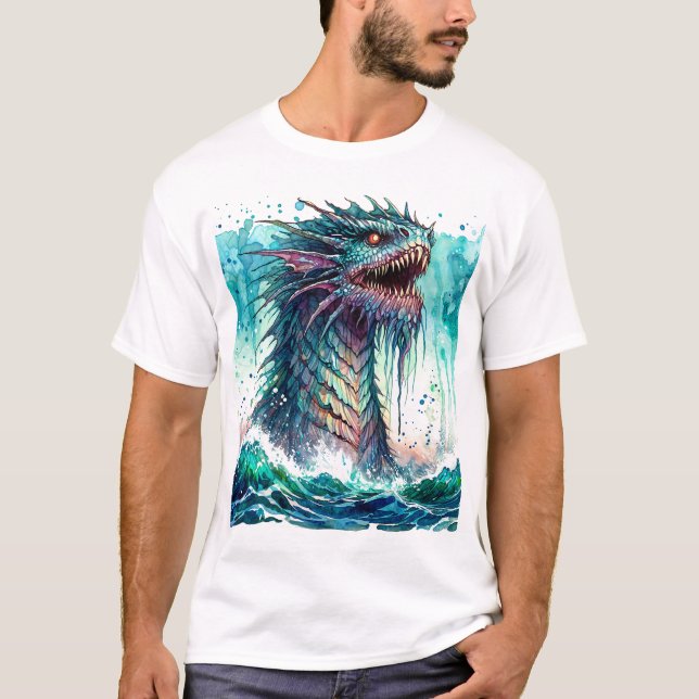 Camiseta Monstro Marinho Erguendo-se Horror Oceânico (Frente)