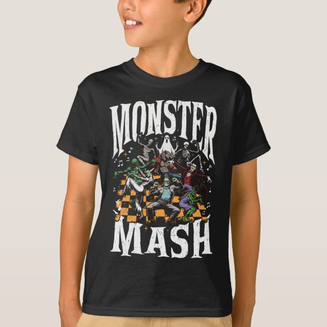Camiseta Monstro Mash Retro Halloween Monstro Engraçado Spo (Frente)