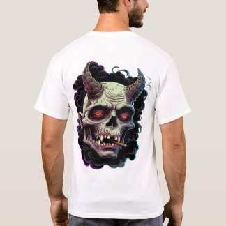 Camiseta Monstro Oni gráfico com chifres e ar sombrio