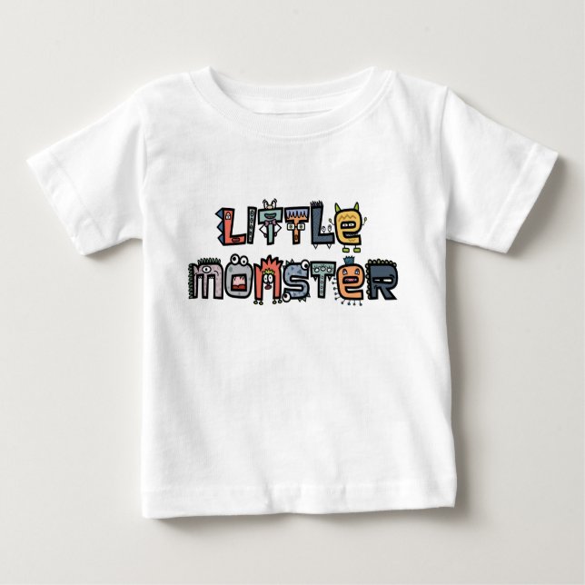 Camiseta Monstro pequeno - o texto Doodles (o Pastel) (Frente)