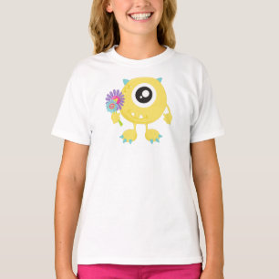 Camiseta Monstro primavera, Monstro Amarelo, Flores, Cornos
