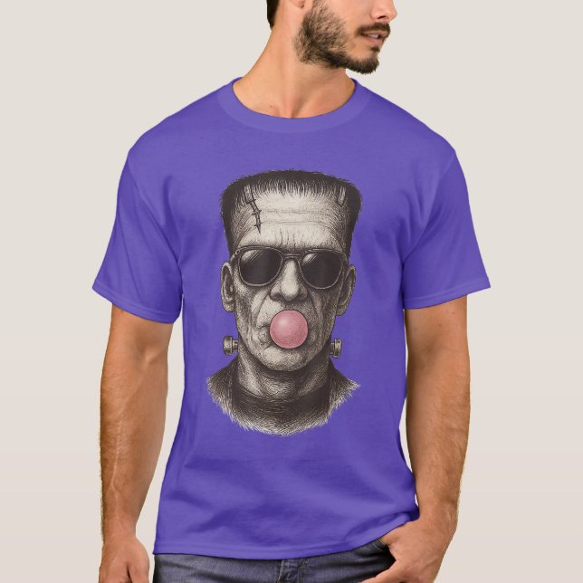 Camiseta Monstro Retro de Frankenstein soprando um Chiclete (Frente)