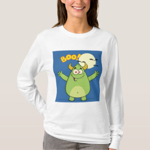 Camiseta Monstro Verde Fofo de Halloween Boo