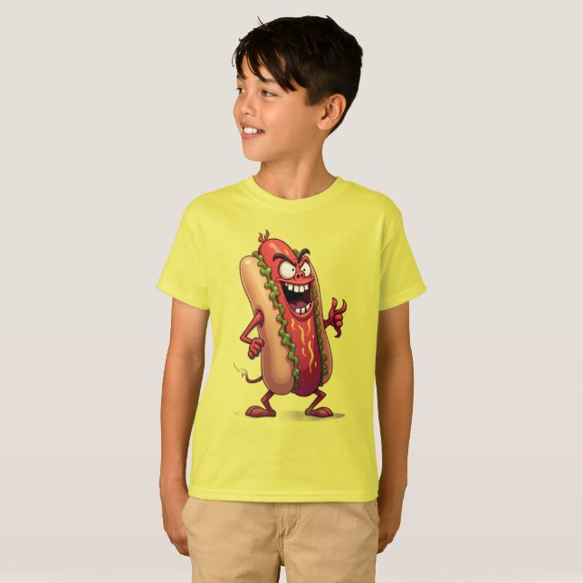 Camiseta Monstros da Comida CACHORRO-QUENTE DO MAL (Frente Completa)