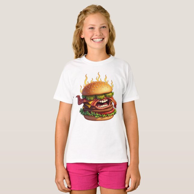 Camiseta Monstros da Comida CHEESEBURGER DE BACON DO MAL (Frente Completa)