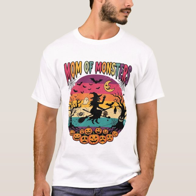 Camiseta Monstros da Mamãe Bruxas de Halloween Abóboras Mor (Frente)