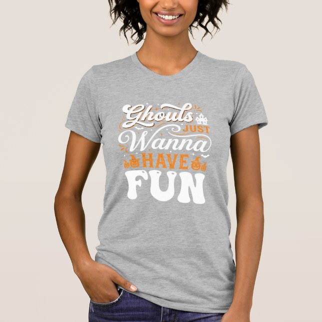 Camiseta Monstros de Halloween Só Querem se Divertir Design (Frente)