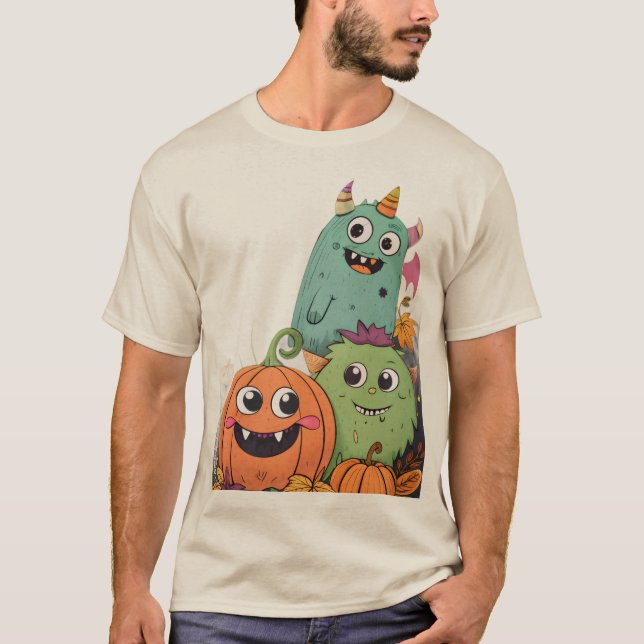 Camiseta Monstros e Amigos da Abóbora Bonitos do Halloween (Frente)