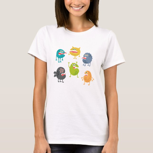 Camiseta Monstros engraçados fofos (Frente)