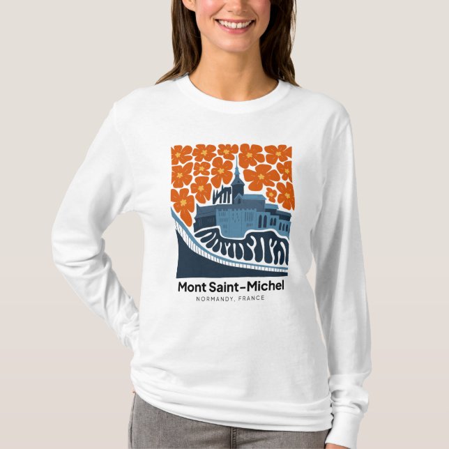 Camiseta Mont Santo Michel France viagem floral (Frente)