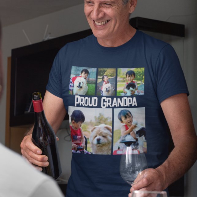 Camiseta Montagem de Colagem de Fotos Personalizada Collage (proud grandpa photo t-shirt)