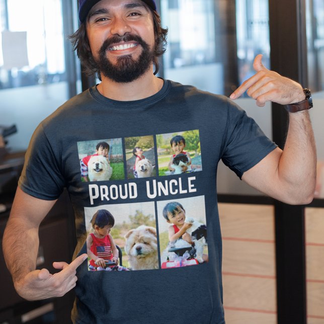 Camiseta Montagem de Colagem de Fotos Personalizada Collage (proud uncle tshirt with 5 photos)