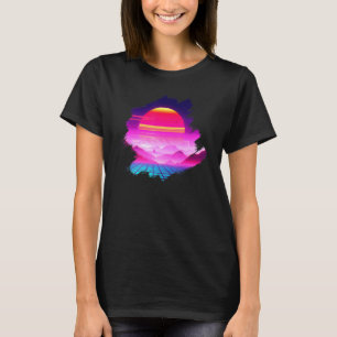 Camiseta Montagens em Grade Sunset Sobre Canyon Synthwave L