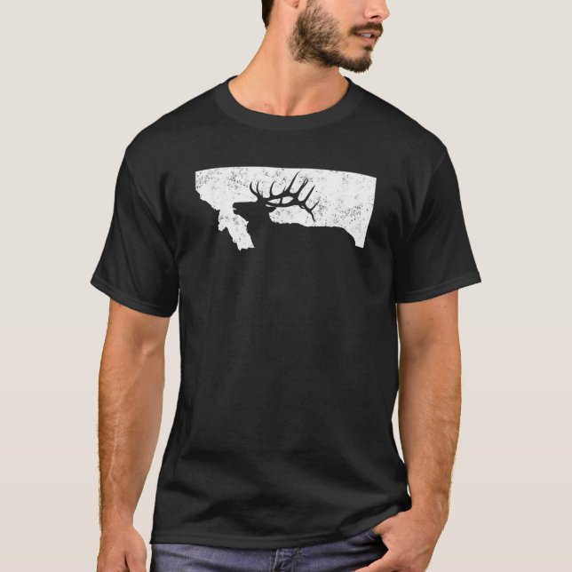 Camiseta Montana Elk Hunting Bull Elk MT Forma de Estado MT (Frente)