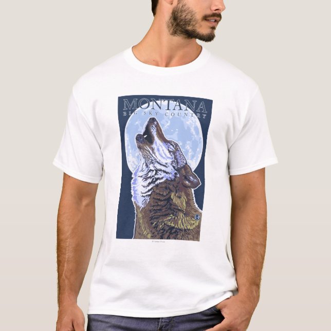Camiseta Montana -- Lobo grande de CountryHowling do céu (Frente)